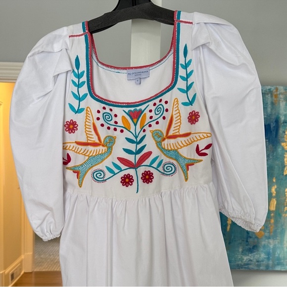 Mi Golondrina Mexico Embroidered Blouse Small White Cotton Folk Top - Picture 7 of 7